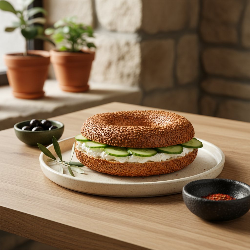 Simit mit Frischkäse und Gurken