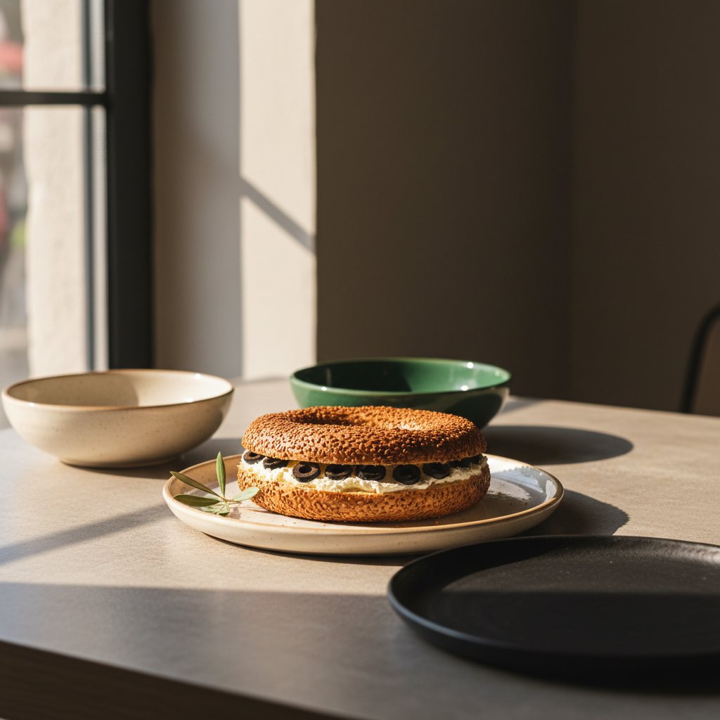 Simit mit Frischkäse und Oliven