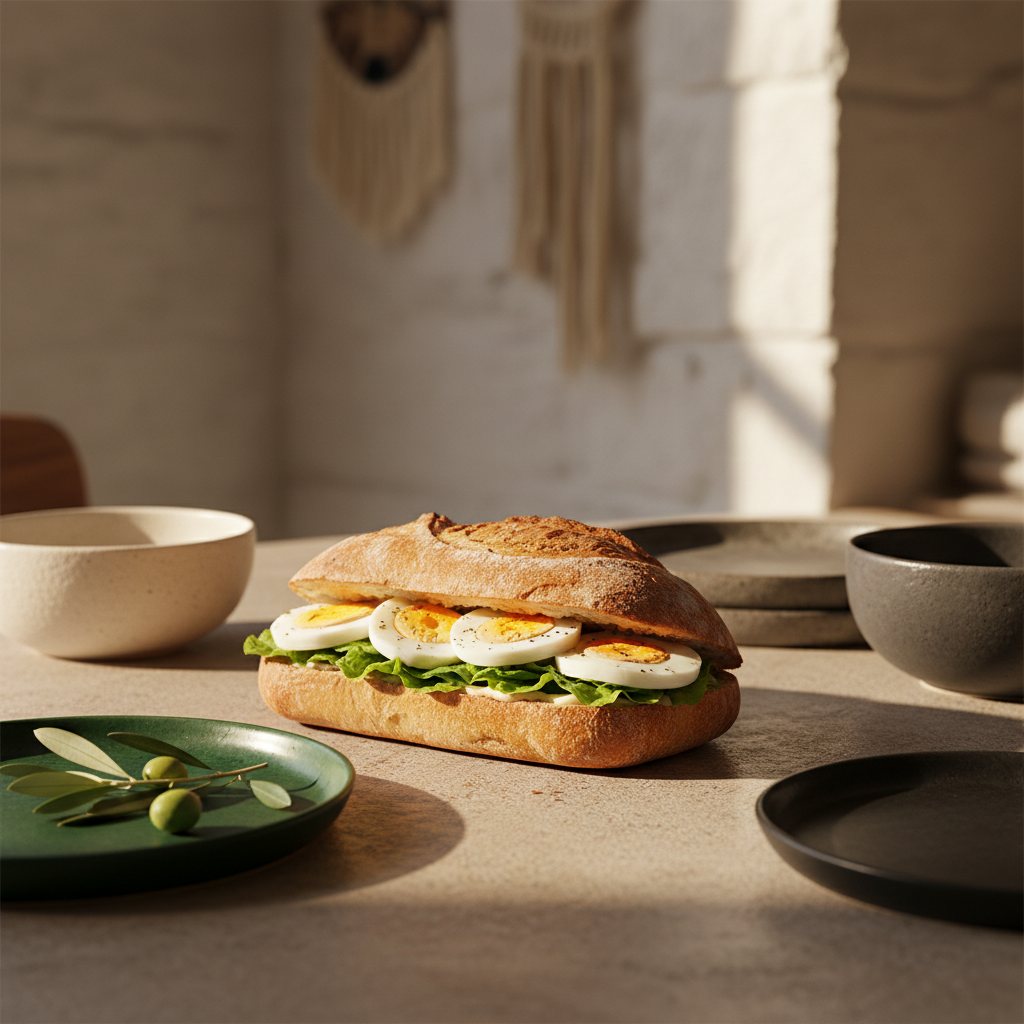 Brötchen mit gekochtem Ei