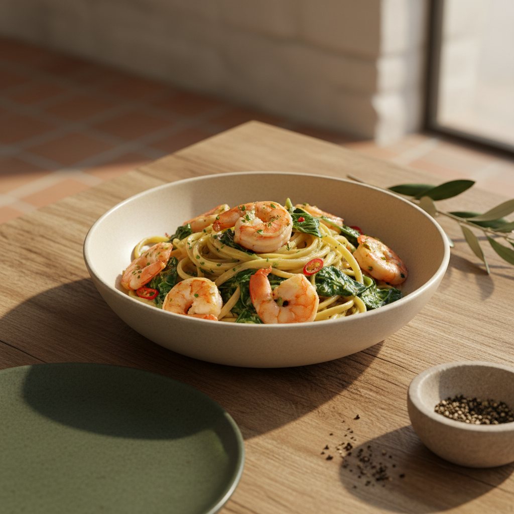 Pasta Scampi e Spinaci